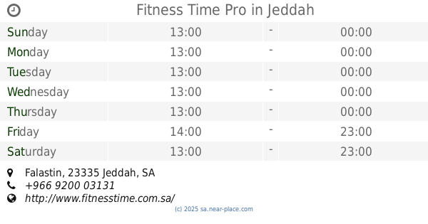 Fitness Time Pro Jeddah Opening Times Falastin Tel 966 9200 03131